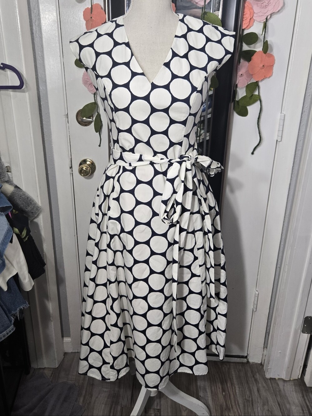 Boden Tori Cotton Midi Dress White/Navy Sz 2 Petite - Picture 6 of 12